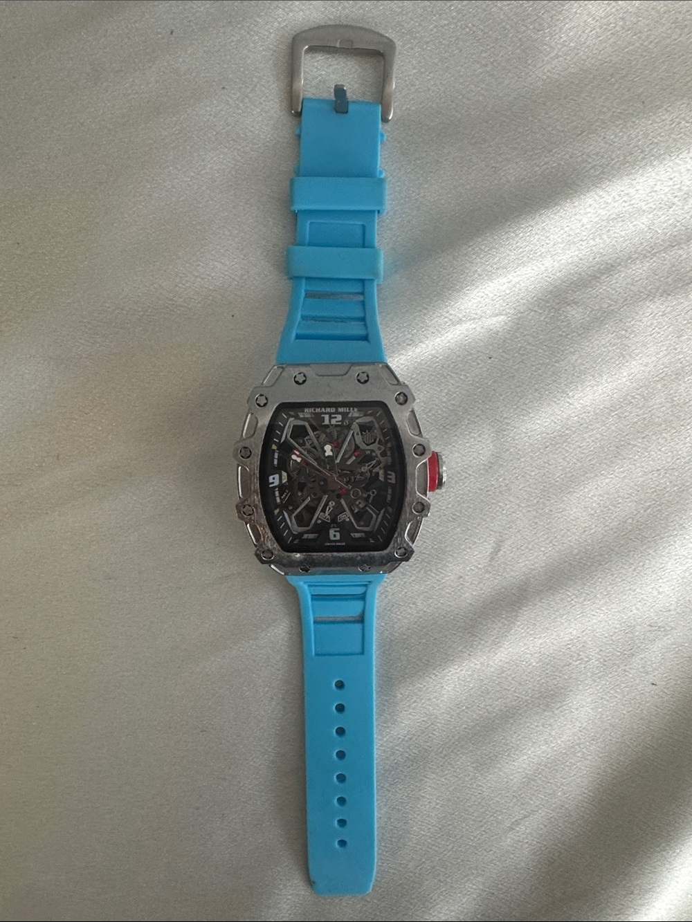 Men's Blue Rubber Strap Skeleton Sports Watch
